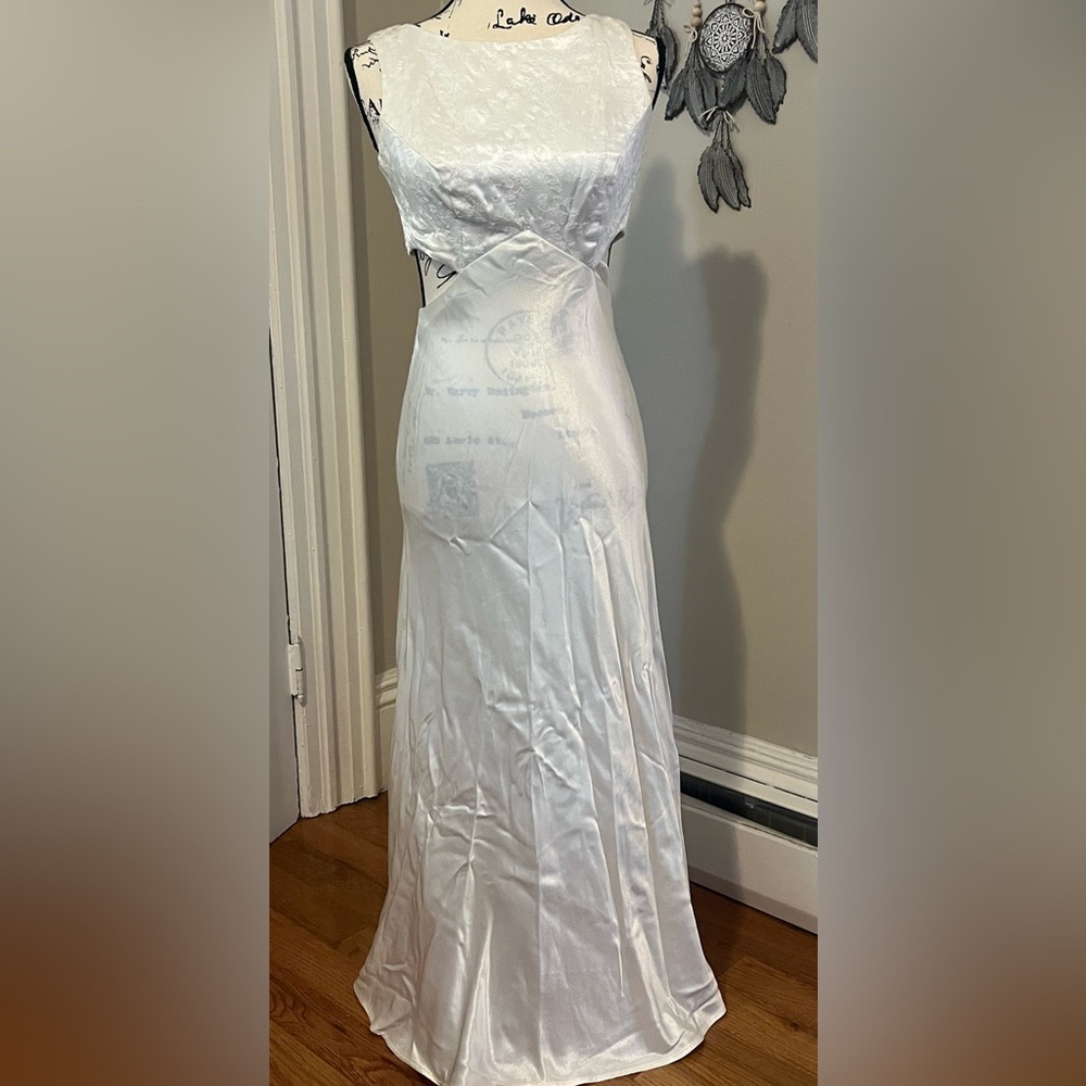 Bari-Jay White Satin prom/wedding dress.